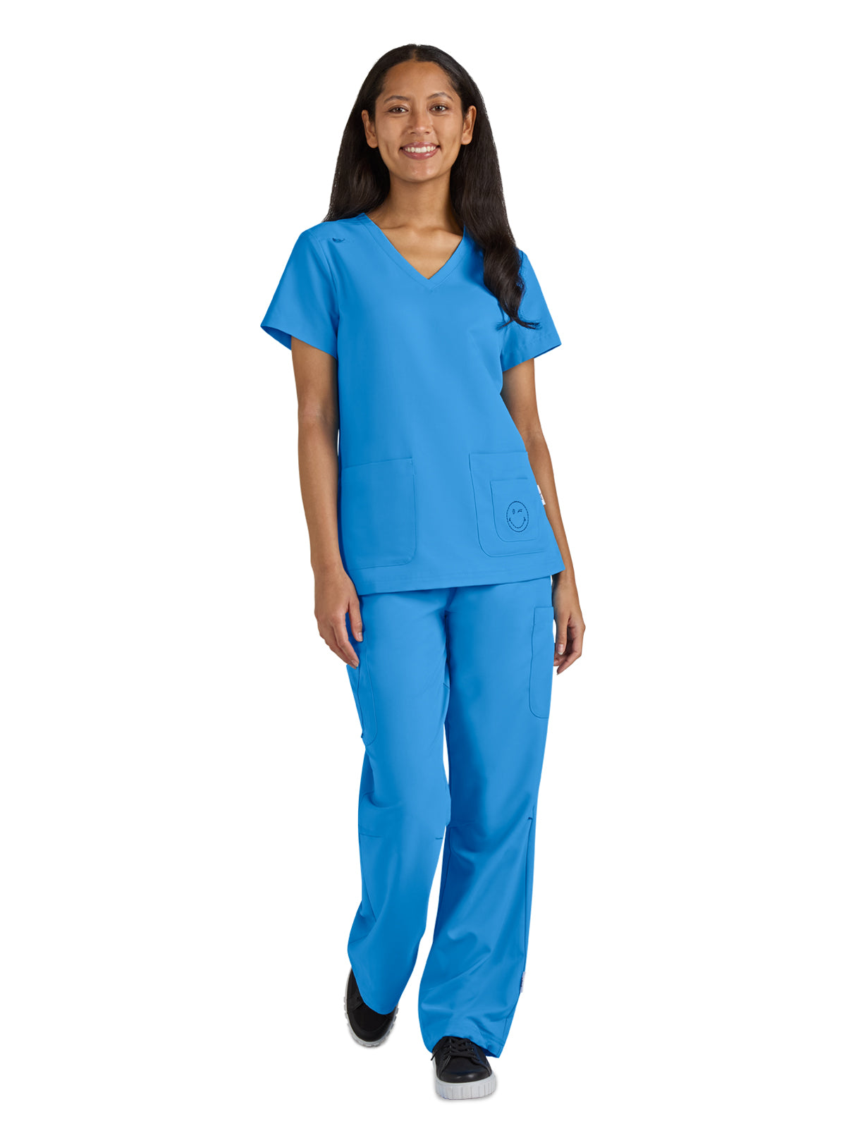 Women's 3-Pocket V-Neck Blissful Top - S101 - Power Blue