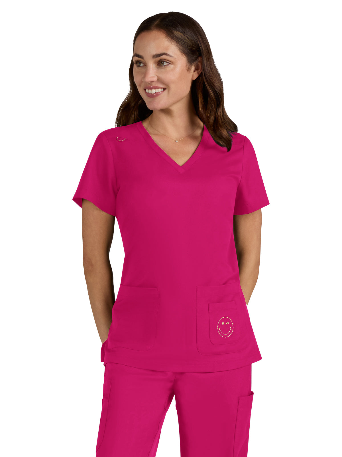 Women's 3-Pocket V-Neck Blissful Top - S101 - Elevated Pink