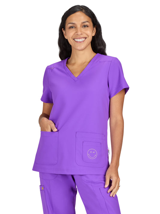 Women's 3-Pocket V-Neck Blissful Top - S101 - Purple Punch