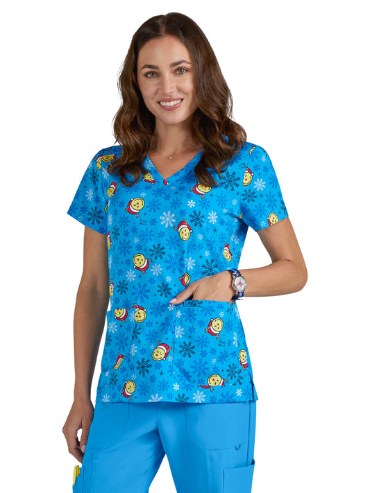 Women's Printed 3-Pocket V-Neck Adoring Top - S102PR - Feeling Jolly