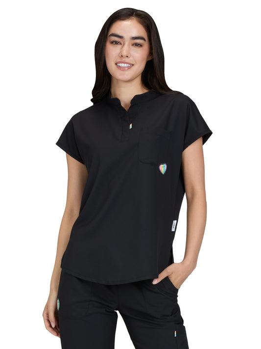 Women's 1-Pocket Split Neck Dolman Sleeve Limited Edition Dreamy Top - S105L - Black