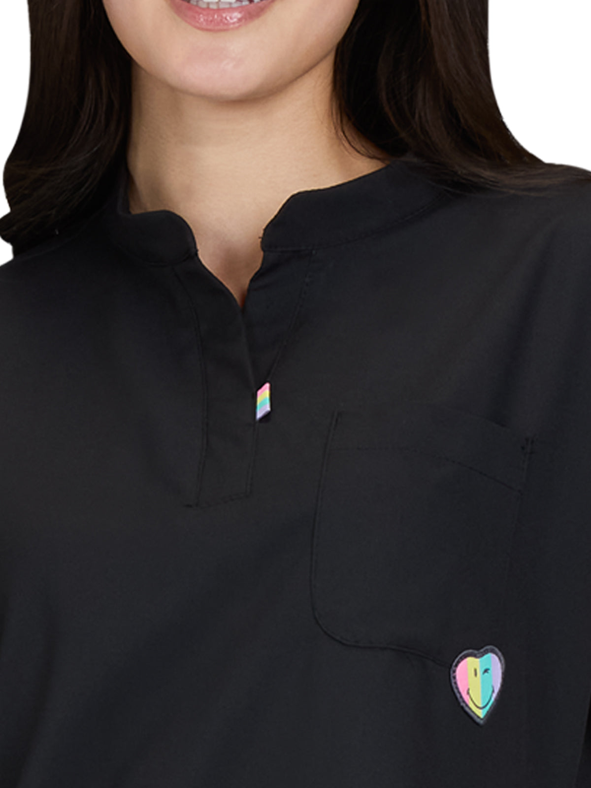 Women's 1-Pocket Split Neck Dolman Sleeve Limited Edition Dreamy Top - S105L - Black
