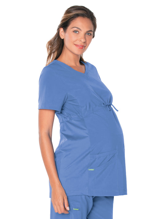 Women's 3-Pocket Adjustable Drawstring Empire Waist V-Neck Maternity Top - 4399 - Ceil