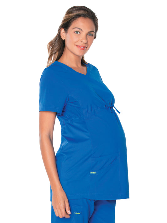 Women's 3-Pocket Adjustable Drawstring Empire Waist V-Neck Maternity Top - 4399 - Royal