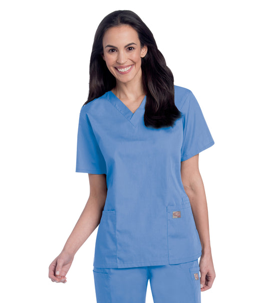 Women's 3-Pocket Clean Back V-Neck Top - 70221 - Ceil Blue