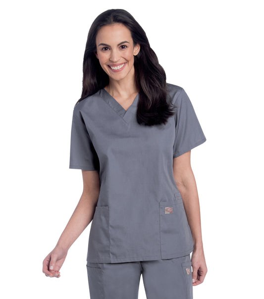 Women's 3-Pocket Clean Back V-Neck Top - 70221 - Steel Grey