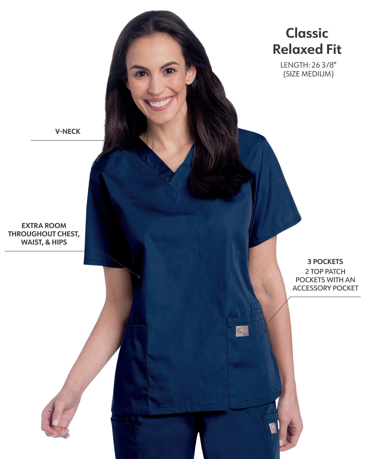 Women's 3-Pocket Clean Back V-Neck Top - 70221 - Navy
