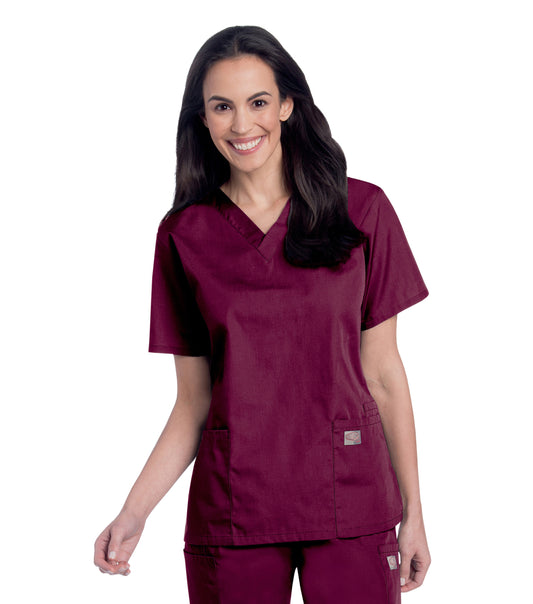 Women's 3-Pocket Clean Back V-Neck Top - 70221 - Wine