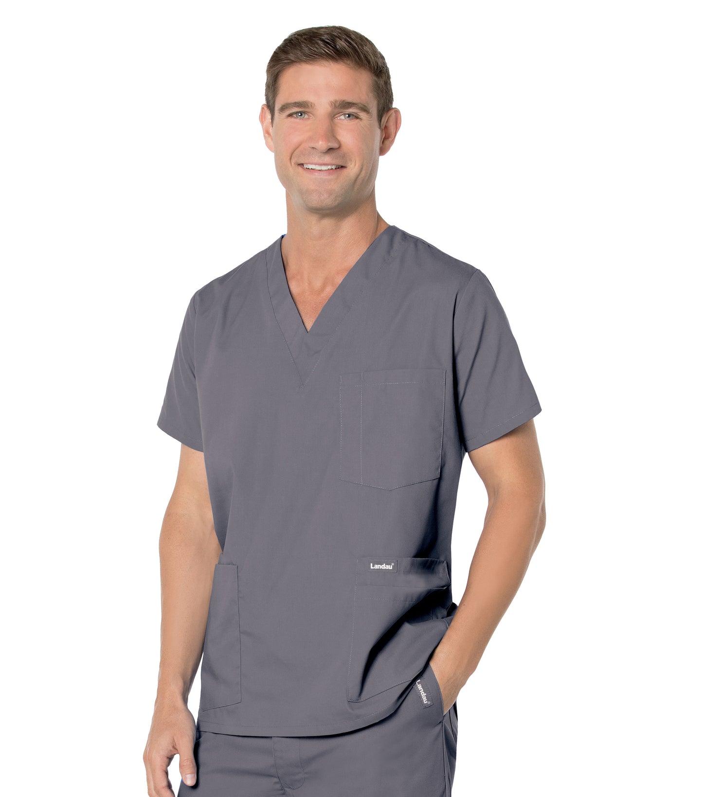 Men's 5-Pocket V-Neck Top - 7489 - Steel Grey