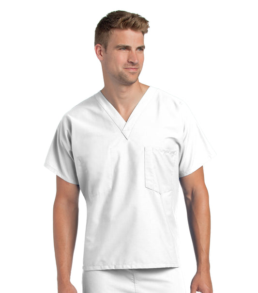 Unisex Reversible 1-Pocket V-Neck Top - 7502 - White
