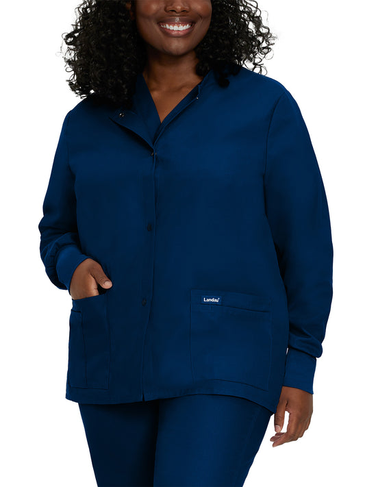 Women's 4-Pocket Crew Neck Warm-Up Jacket - 7525 - Navy