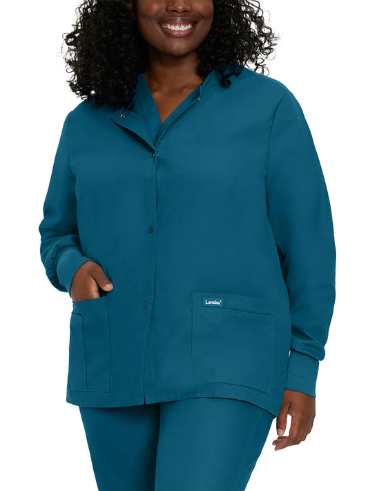 Women's 4-Pocket Crew Neck Warm-Up Jacket - 7525 - Caribbean Blue