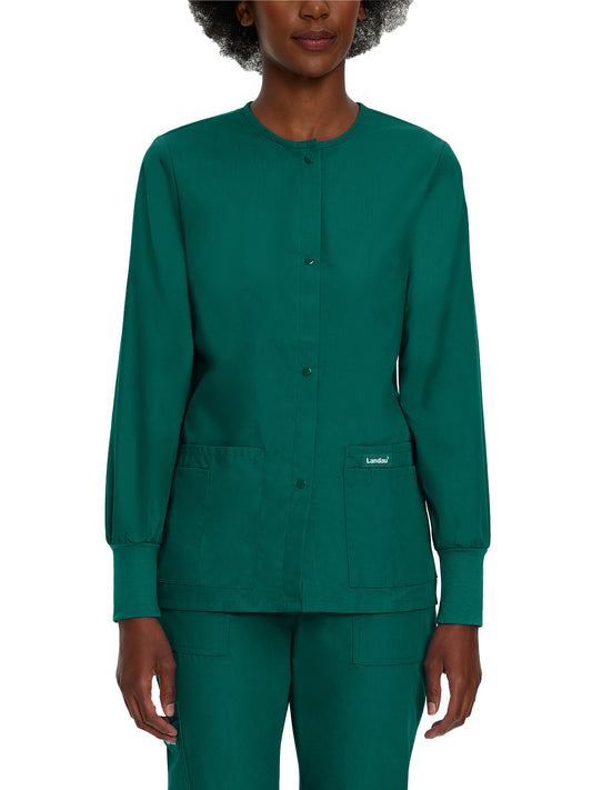 Women's 4-Pocket Crew Neck Warm-Up Jacket - 7525 - Hunter Green