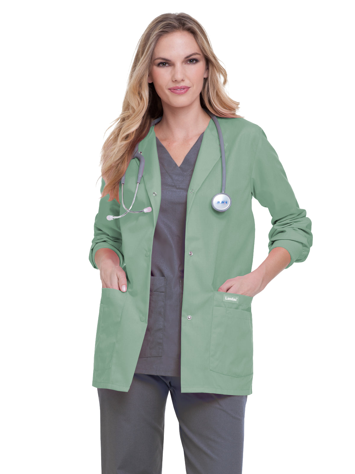 Women's 4-Pocket Crew Neck Warm-Up Jacket - 7525 - Sea Mist