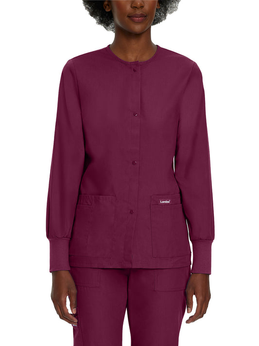 Women's 4-Pocket Crew Neck Warm-Up Jacket - 7525 - Wine