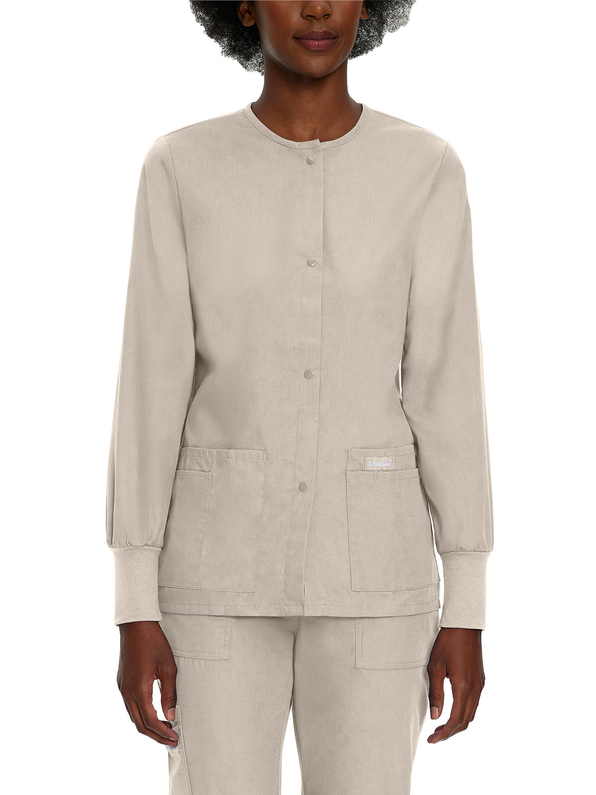 Women's 4-Pocket Crew Neck Warm-Up Jacket - 7525 - Sandstone