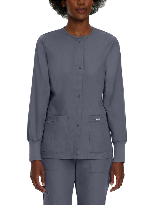 Women's 4-Pocket Crew Neck Warm-Up Jacket - 7525 - Steel Grey