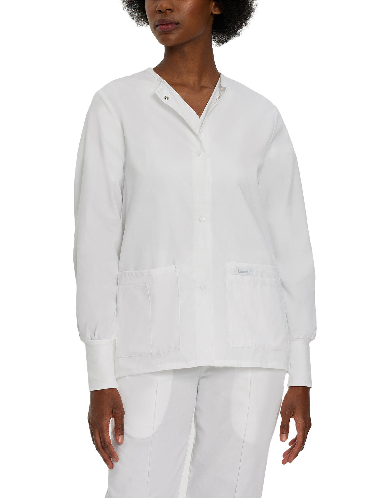 Women's 4-Pocket Crew Neck Warm-Up Jacket - 7525 - White