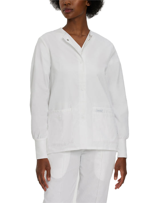 Women's 4-Pocket Crew Neck Warm-Up Jacket - 7525 - White