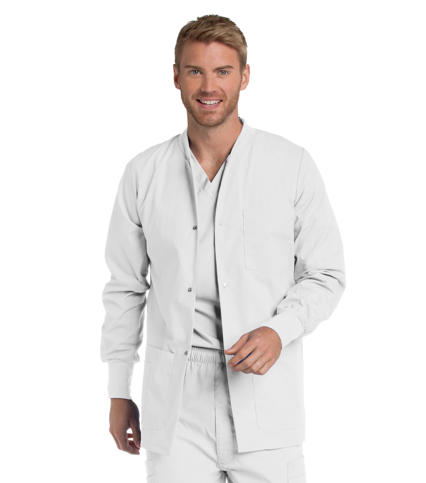 Men's 5-Pocket Crew Neck Warm-Up Jacket - 7551 - White Twill