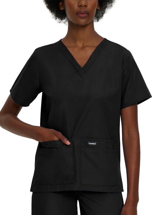Women's 4-Pocket Durable V-Neck Top - 8219 - Black
