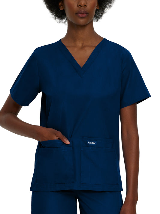 Women's 4-Pocket Durable V-Neck Top - 8219 - Navy