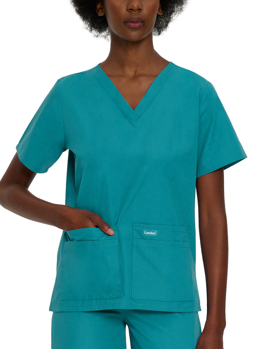Women's 4-Pocket Durable V-Neck Top - 8219 - Teal