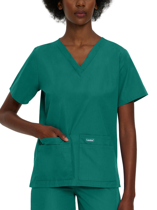Women's 4-Pocket Durable V-Neck Top - 8219 - Hunter Green