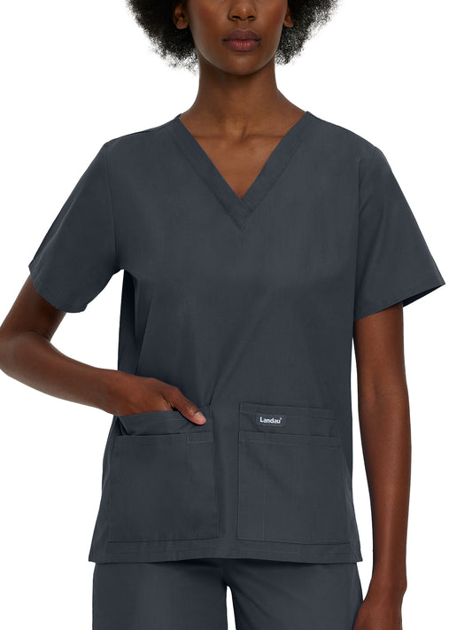 Women's 4-Pocket Durable V-Neck Top - 8219 - Graphite