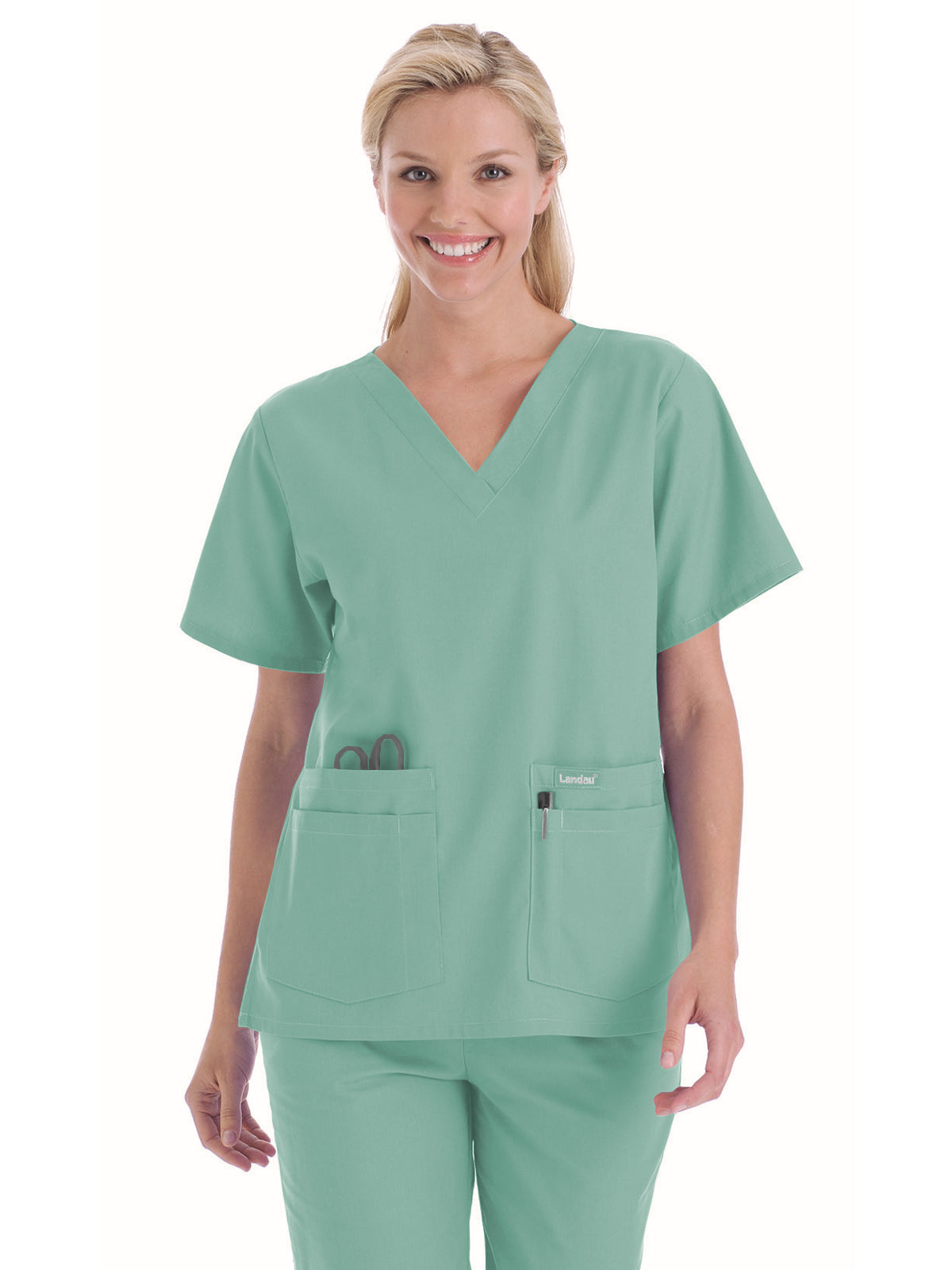 Women's 4-Pocket Durable V-Neck Top - 8219 - Sea Mist