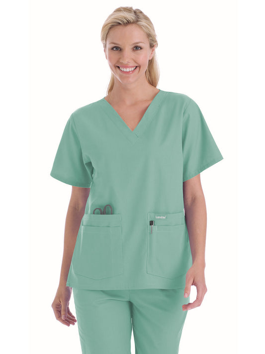 Women's 4-Pocket Durable V-Neck Top - 8219 - Sea Mist