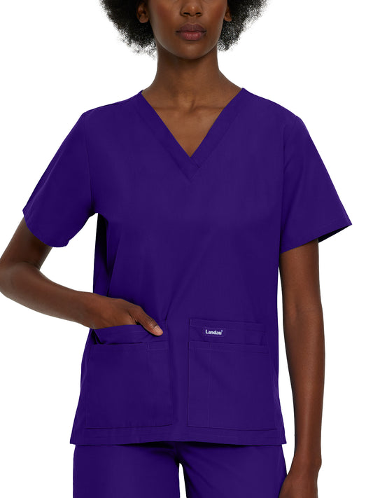 Women's 4-Pocket Durable V-Neck Top - 8219 - Grape
