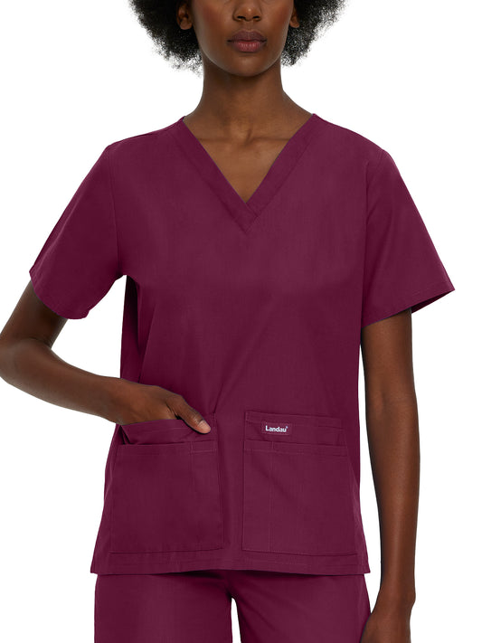Women's 4-Pocket Durable V-Neck Top - 8219 - Wine