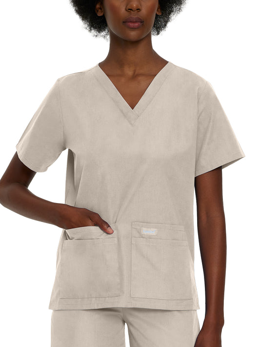 Women's 4-Pocket Durable V-Neck Top - 8219 - Sandstone
