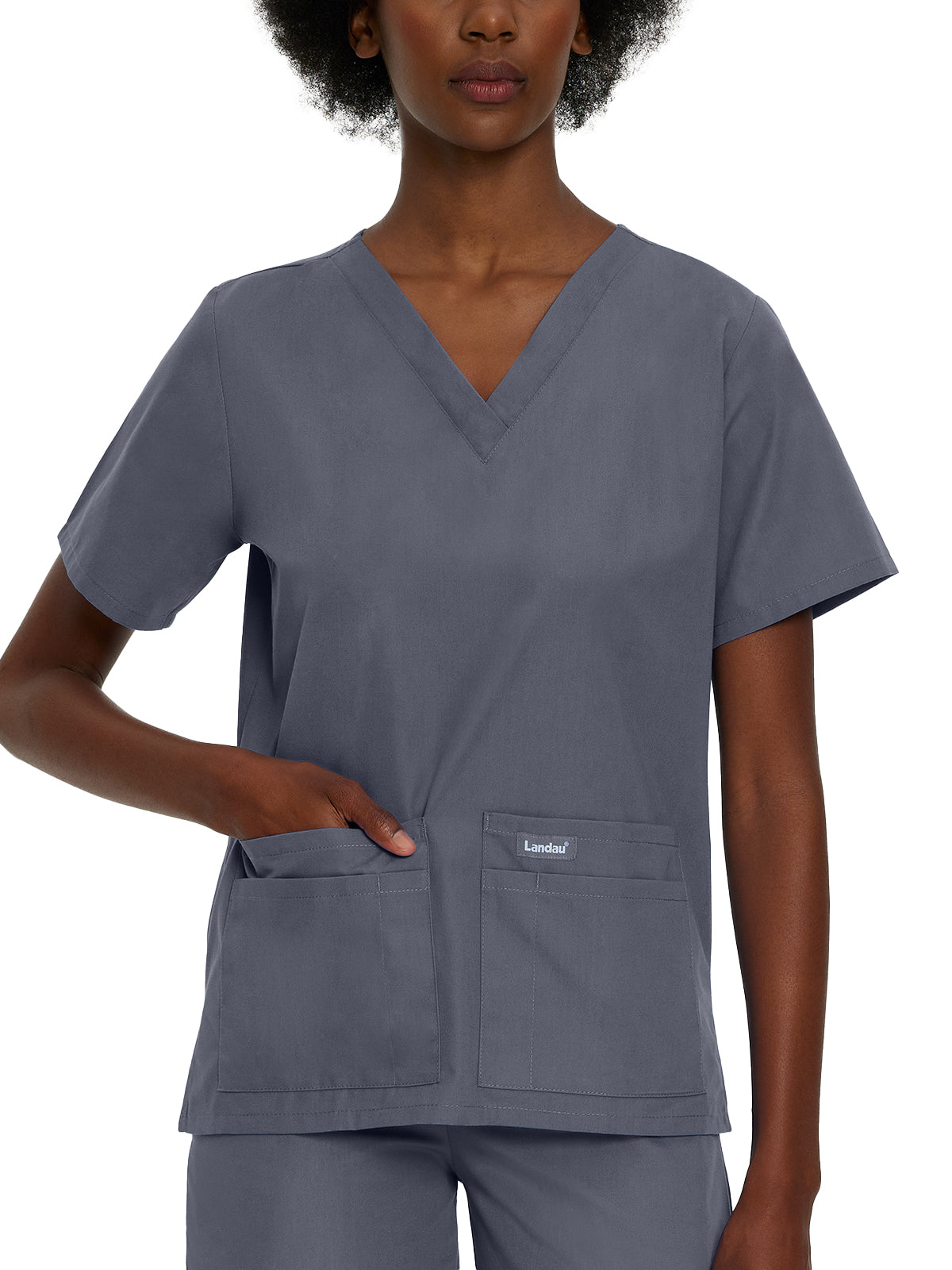 Women's 4-Pocket Durable V-Neck Top - 8219 - Steel Grey