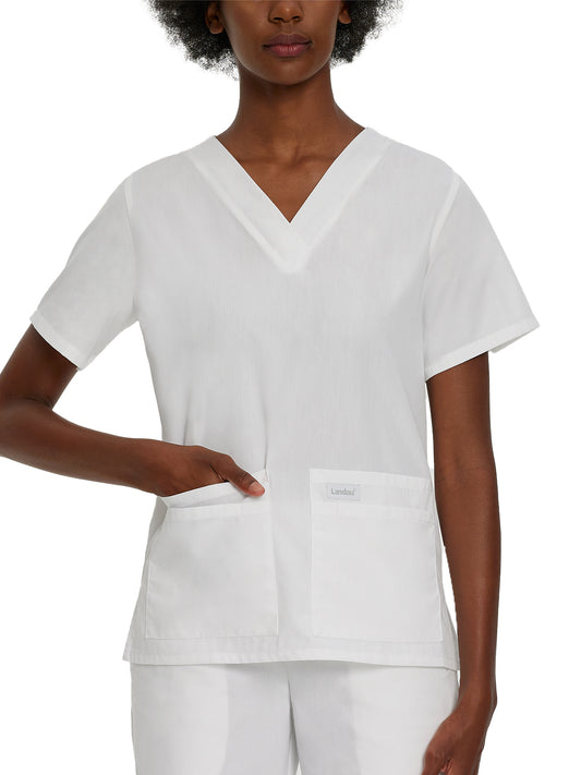 Women's 4-Pocket Durable V-Neck Top - 8219 - White