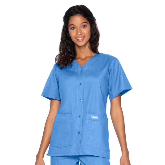 Women's 4-Pocket Snap-Front V-Neck Top - 8232 - Ceil Blue