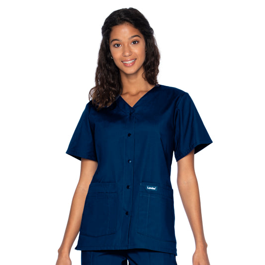 Women's 4-Pocket Snap-Front V-Neck Top - 8232 - Navy