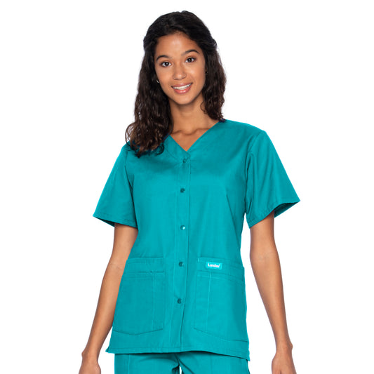 Women's 4-Pocket Snap-Front V-Neck Top - 8232 - Teal