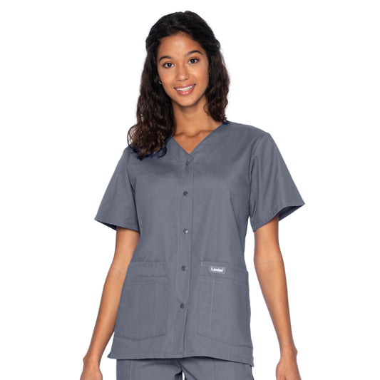 Women's 4-Pocket Snap-Front V-Neck Top - 8232 - Steel Grey