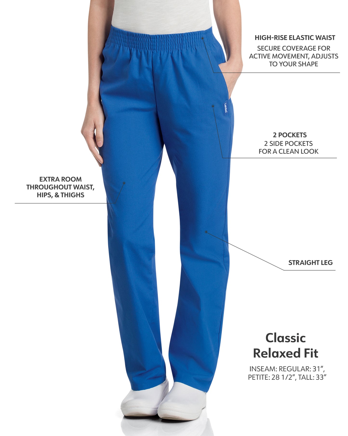 Women's 2-Pocket High-Rise Elastic Waist Straight Leg Pant - 8327 - Royal Blue