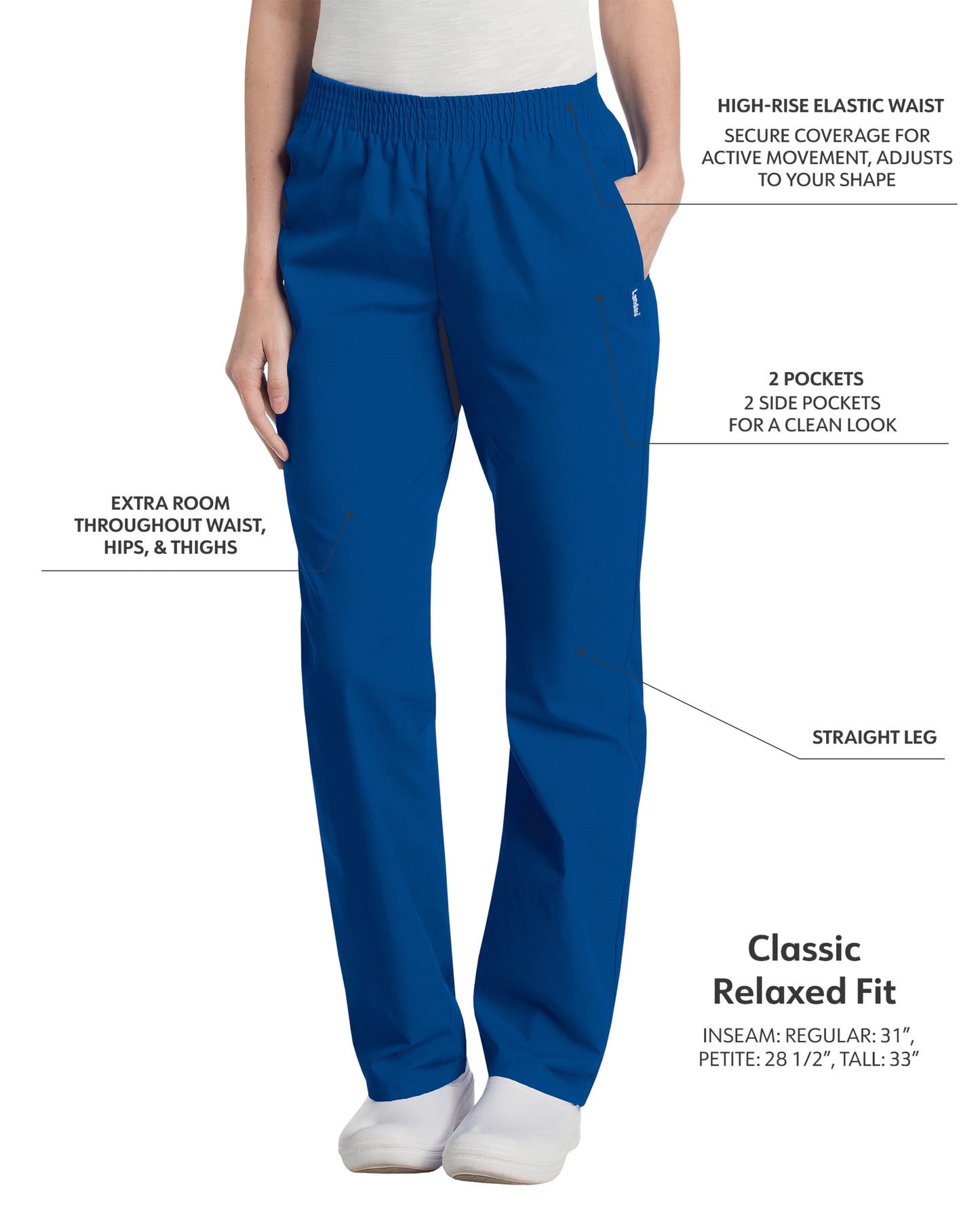 Women's 2-Pocket High-Rise Elastic Waist Straight Leg Pant - 8327 - Galaxy Blue