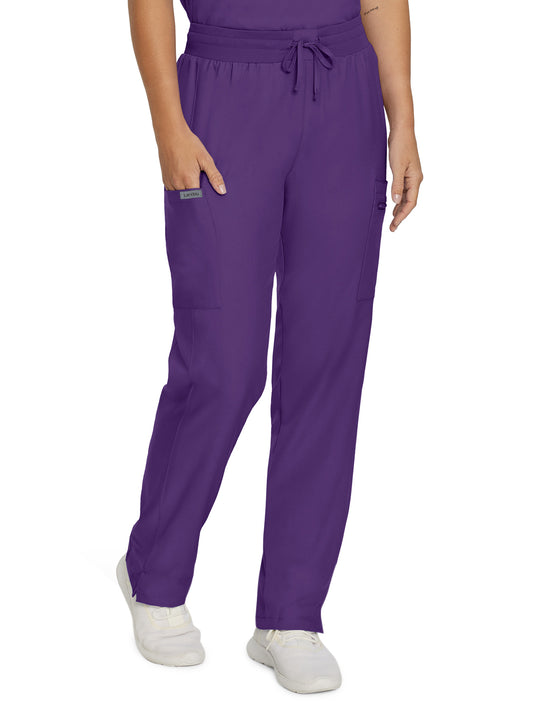 Women's 7-Pocket Mid-Rise Rib-Knit Elastic Waist Cargo Pant - LB400 - Eggplant