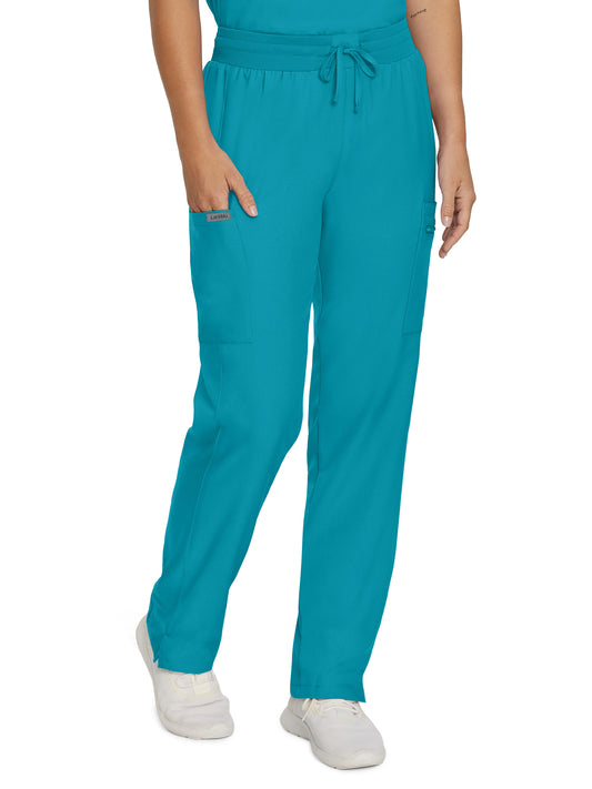Women's 7-Pocket Mid-Rise Rib-Knit Elastic Waist Cargo Pant - LB400 - Teal