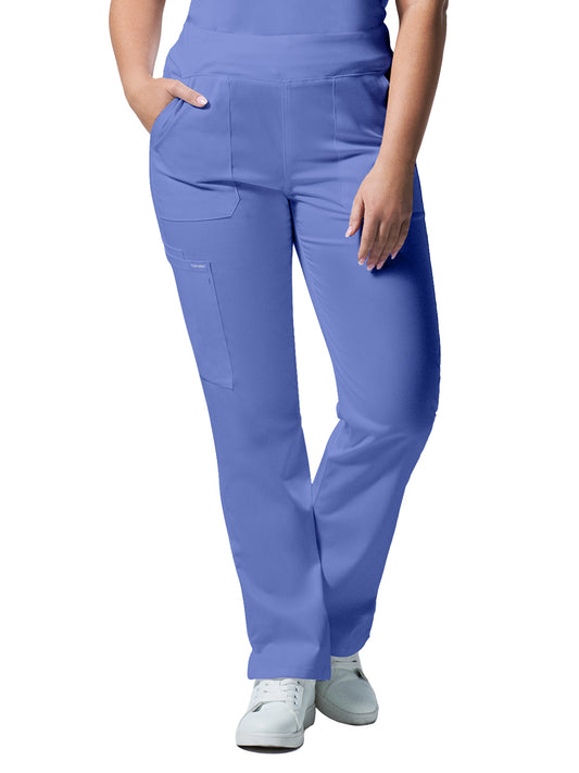 Women's 5-Pocket Mid-Rise Rib-Knit Elastic Waist Straight Leg Pant - LB405 - Ceil