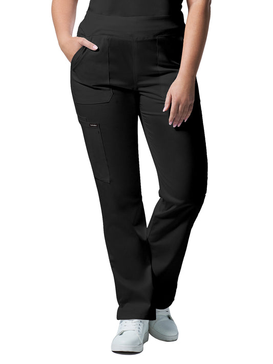 Women's 5-Pocket Mid-Rise Rib-Knit Elastic Waist Straight Leg Pant - LB405 - Black