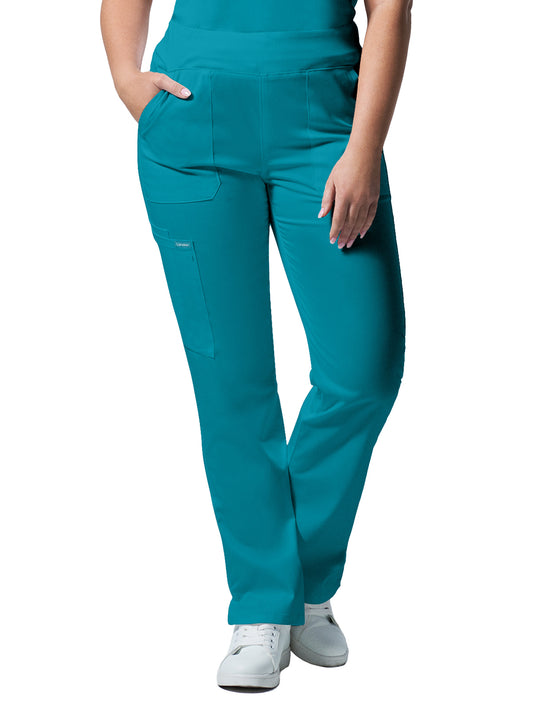 Women's 5-Pocket Mid-Rise Rib-Knit Elastic Waist Straight Leg Pant - LB405 - Teal