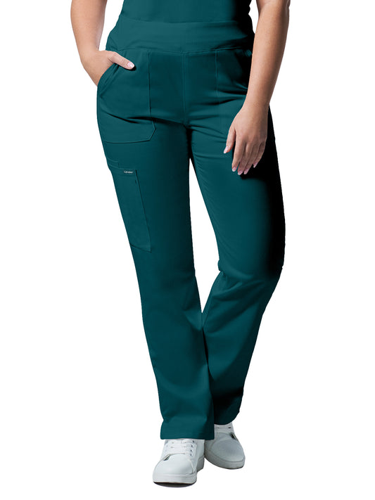 Women's 5-Pocket Mid-Rise Rib-Knit Elastic Waist Straight Leg Pant - LB405 - Caribbean