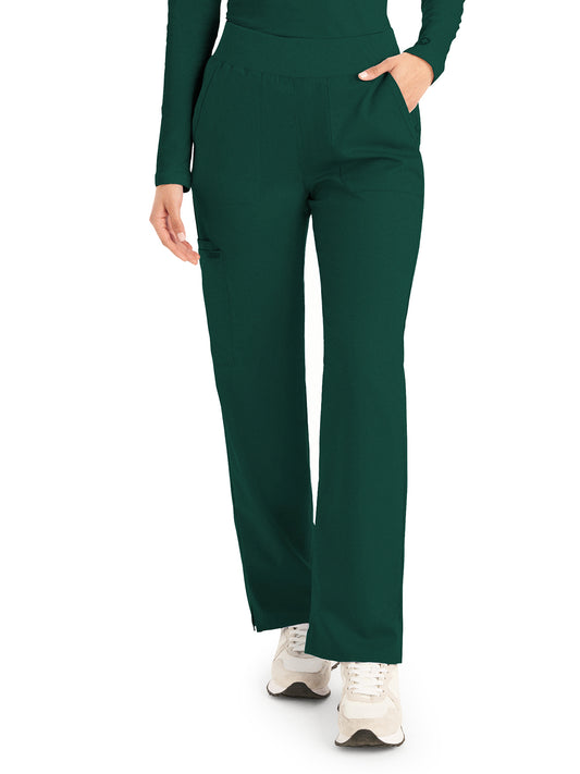 Women's 5-Pocket Mid-Rise Rib-Knit Elastic Waist Straight Leg Pant - LB405 - Hunter