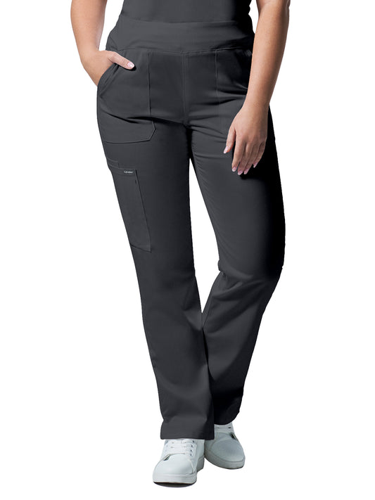 Women's 5-Pocket Mid-Rise Rib-Knit Elastic Waist Straight Leg Pant - LB405 - Graphite